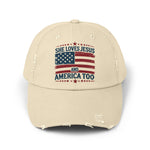 Patriotic Distressed Cap for Faith-Lovers | She Loves Jesus Flag Hat | Perfect for July 4th, Faith Events, Outdoor Activities, Fashion