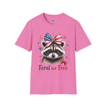 Feral but Free Raccoon T-Shirt, Unisex Graphic Tee, Animal Lover Gift, Casual Wear, Patriotic Shirt