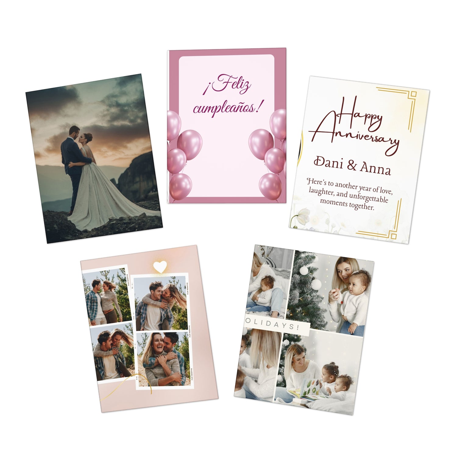 Multi-Design Greeting Card Set for Every Occasion | Wedding, Anniversary, Holidays, Customizable, 5-Pack