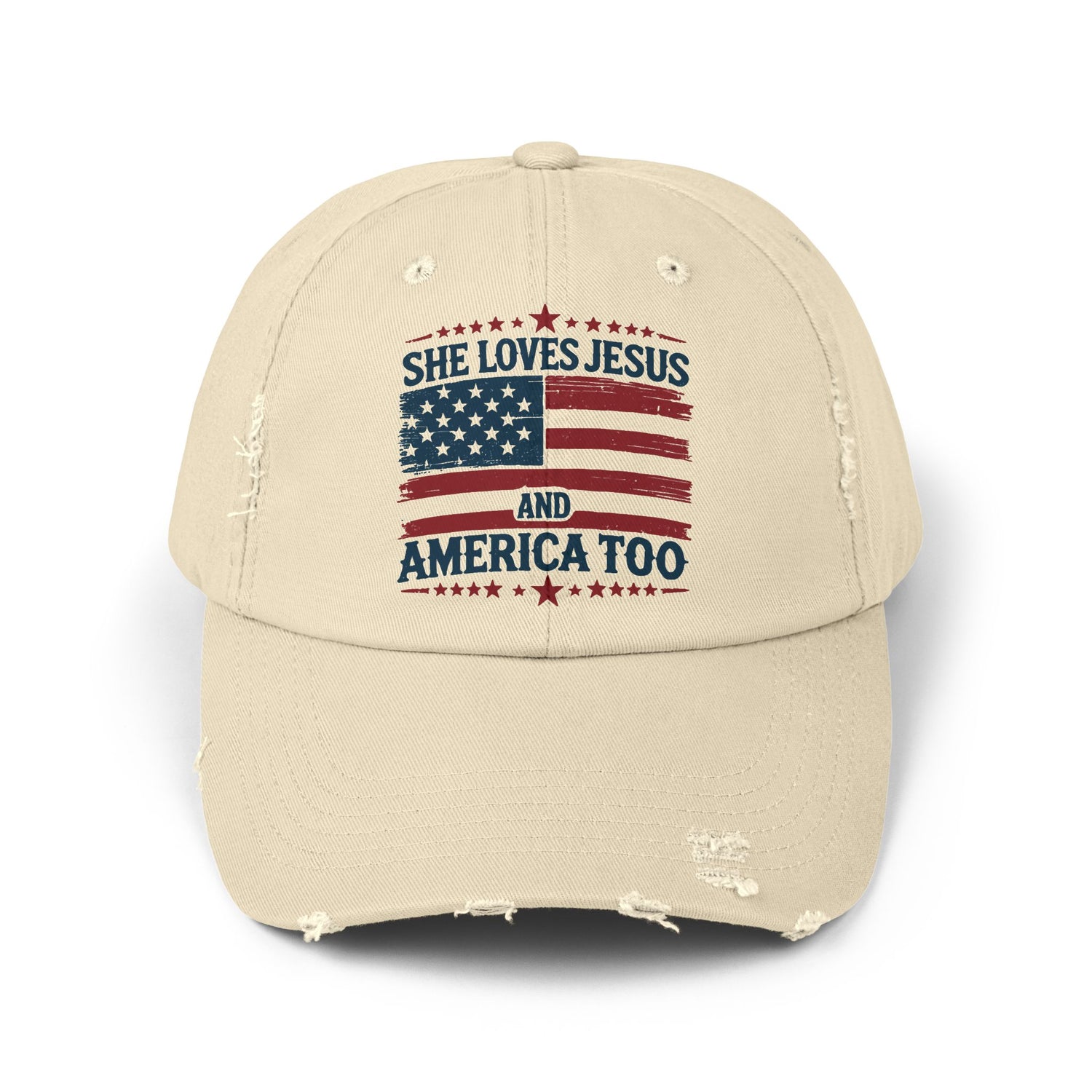 Patriotic Distressed Cap for Faith-Lovers | She Loves Jesus Flag Hat | Perfect for July 4th, Faith Events, Outdoor Activities, Fashion